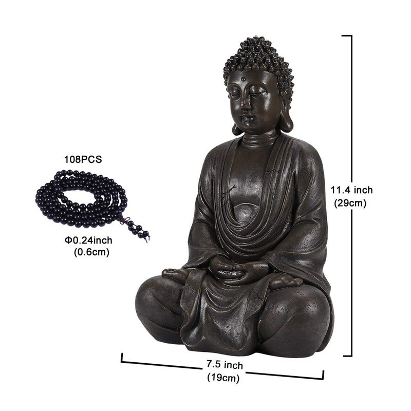 Goodeco 11.4" Meditating Buddha Statue Home Decor - Meditation Gifts for Room/Garden/Patio/Deck/Porch Yard Art Decoration, Zen Decor Buda Statues with Natural Wood Beaded Necklace - Image 2